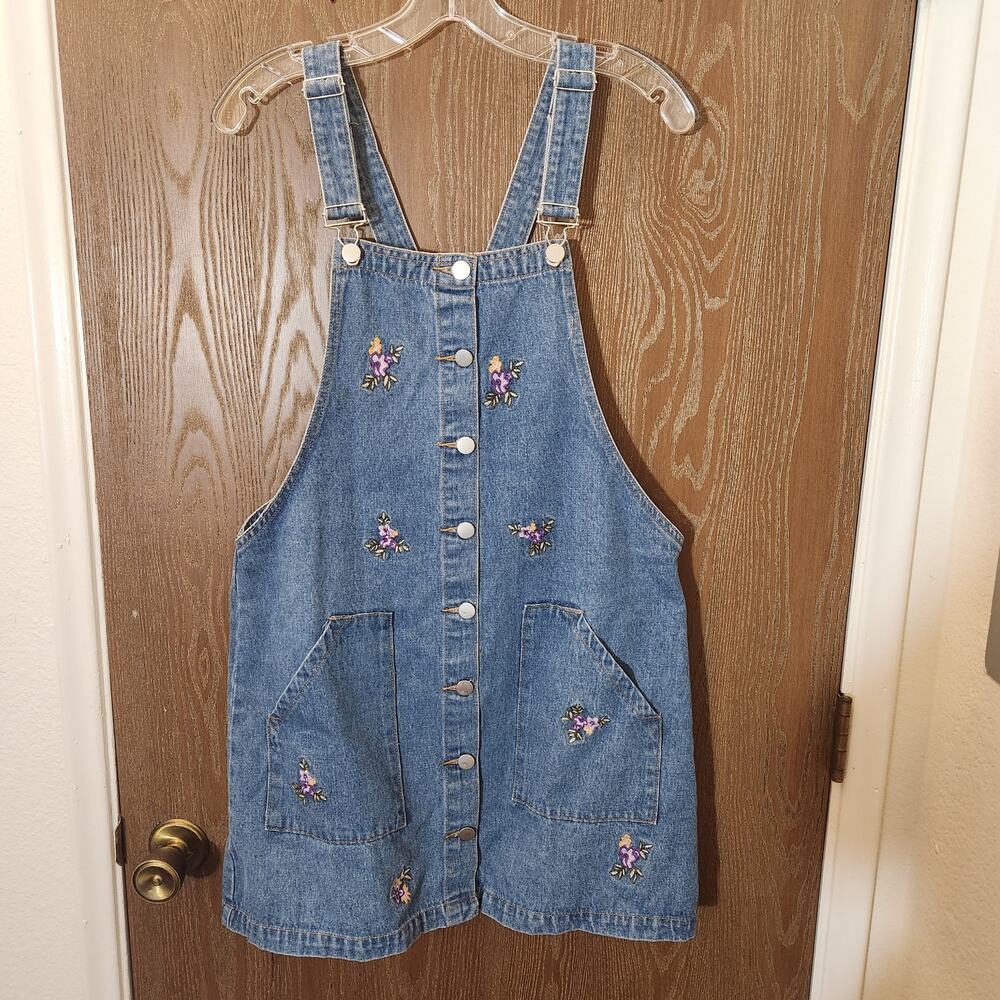 Y2K Bongo Overall Jean Dress with Embroidered Flowers
